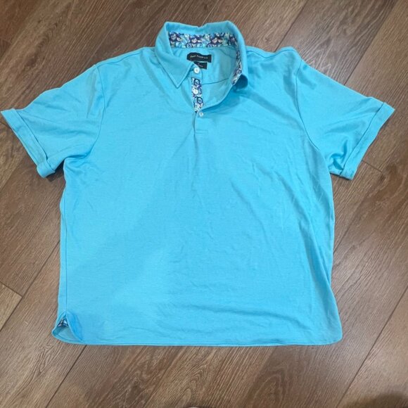 Paul Fredrick Men's Polo Shirt, Aqua Blue, accenting print, Size XL - Picture 1 of 8